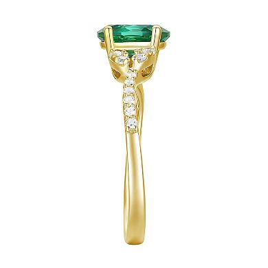 14k Gold Over Silver Lab-Created Emerald & Lab-Created White Sapphire Ring