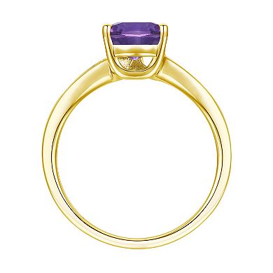 14k Gold Over Silver Pear-Cut Amethyst & Lab-Created White Sapphire Bypass Ring
