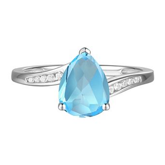 Sterling Silver Blue Topaz & Lab-Created White Sapphire Teardrop Ring