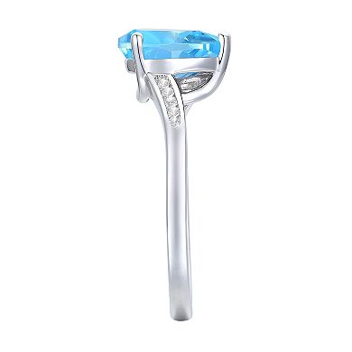 MASTERPIECE Sterling Silver Blue Topaz & Lab-Created White Sapphire Teardrop Ring