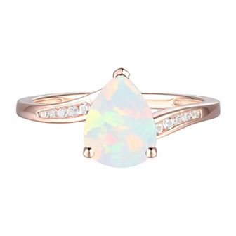 14k Rose Gold Over Silver Lab-Created Opal & Lab-Created White Sapphire Teardrop Ring
