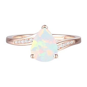 14k Rose Gold Over Silver Lab-Created Opal & Lab-Created White Sapphire Teardrop Ring