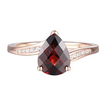 14k Rose Gold Over Silver Garnet & lab-Created White Sapphire Teardrop Ring