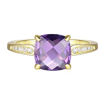 MASTERPIECE 14k Gold Over Silver Checkerboard-Cut Amethyst & Lab-Created White Sapphire Ring