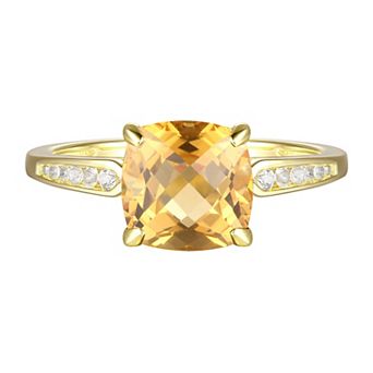 14k Gold Over Silver Checkerboard Citrine & Lab-Created White Sapphire Ring