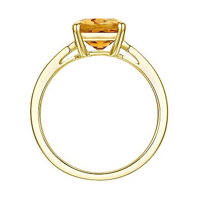 14k Gold Over Silver Checkerboard Citrine & Lab-Created White Sapphire Ring