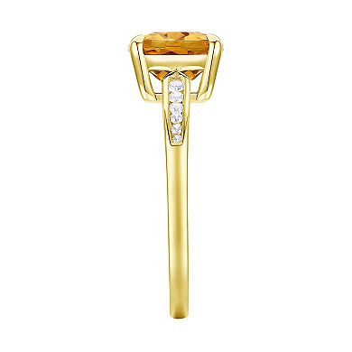 14k Gold Over Silver Checkerboard Citrine & Lab-Created White Sapphire Ring