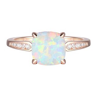 14k Rose Gold Over Silver Lab-Created Opal & Lab-Created White Sapphire Ring