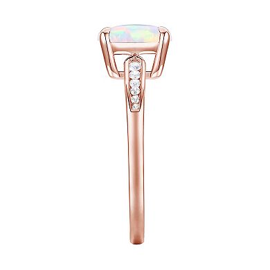 14k Rose Gold Over Silver Lab-Created Opal & Lab-Created White Sapphire Ring