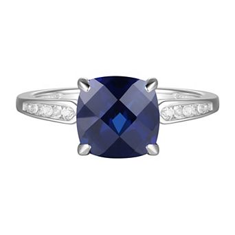 Sterling Silver Lab-Created Blue & White Sapphire Ring