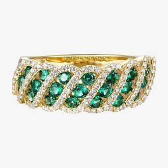 MASTERPIECE 14k Gold Over Silver Lab-Created Emerald & Lab-Created White Sapphire Ring