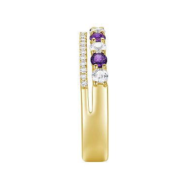 14k Gold Over Silver Ring with Alternating Amethyst & Lab-Created White Sapphires
