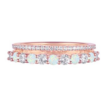 MASTERPIECE 14k Rose Gold Over Silver Lab-Created Opal & Lab-Created White Sapphire Ring