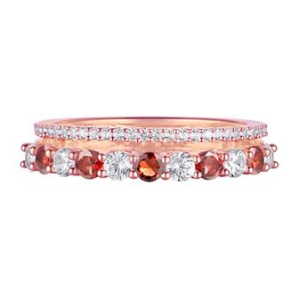 14k Rose Gold Garnet & Lab-Created White Sapphire Ring