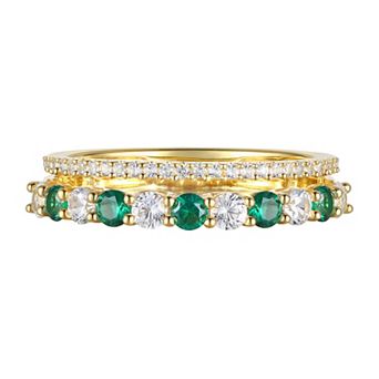 MASTERPIECE 14k Gold Over Silver Lab-Created Emerald & Lab-Created White Sapphire Ring