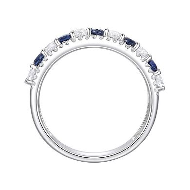 Sterling Silver Lab-Created Blue & White Sapphire Ring