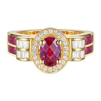 14k Gold Over Silver Lab-Created Ruby & Lab-Created White Sapphire Ruby Oval Halo Ring