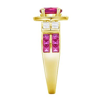 14k Gold Over Silver Lab-Created Ruby & Lab-Created White Sapphire Ruby Oval Halo Ring