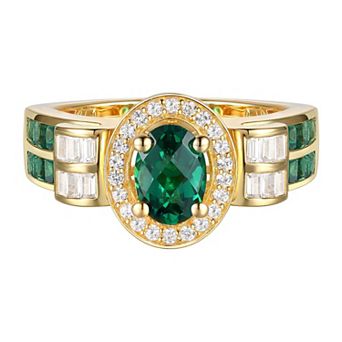 MASTERPIECE 14k Gold Over Silver Lab-Created Emerald & Lab-Created White Sapphire Oval Halo Ring