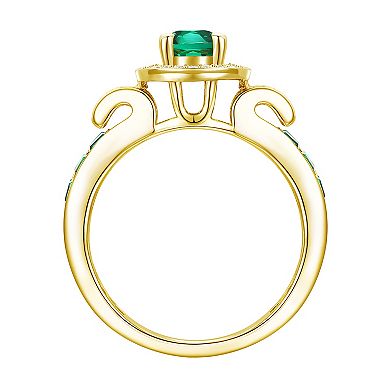 MASTERPIECE 14k Gold Over Silver Lab-Created Emerald & Lab-Created White Sapphire Oval Halo Ring