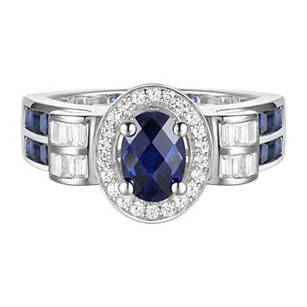 MASTERPIECE Sterling Silver Lab-Created Blue & White Sapphire Oval Halo Ring