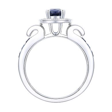 MASTERPIECE Sterling Silver Lab-Created Blue & White Sapphire Oval Halo Ring