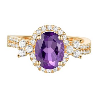 MASTERPIECE 14k Gold Over Silver Amethyst & Lab-Created White Sapphire Oval Halo Ring