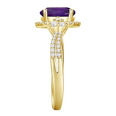 MASTERPIECE 14k Gold Over Silver Amethyst & Lab-Created White Sapphire Oval Halo Ring