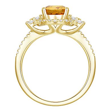 14k Gold Over Silver Citrine & Lab-Created White Sapphire Oval Halo Ring