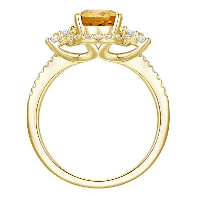 14k Gold Over Silver Oval-Cut Citrine & Lab-Created White Sapphire Halo Ring