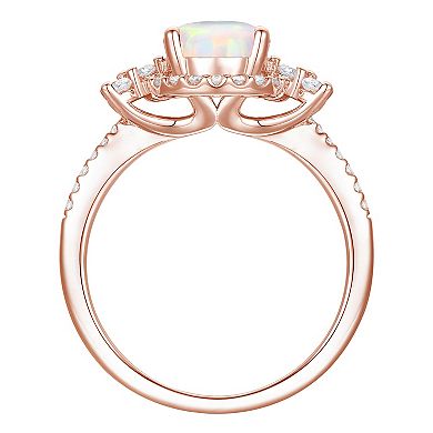 MASTERPIECE 14k Rose Gold Over Silver Lab-Created Opal & Lab-Created White Sapphire Oval Halo Ring