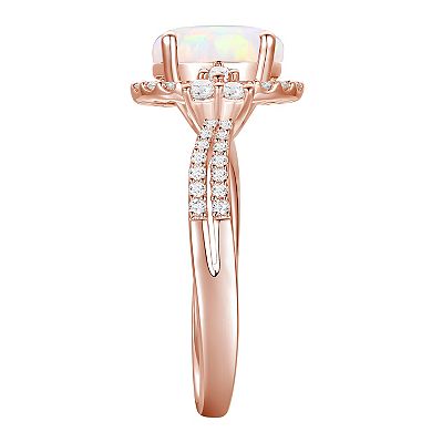 MASTERPIECE 14k Rose Gold Over Silver Lab-Created Opal & Lab-Created White Sapphire Oval Halo Ring