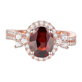 14k Rose Gold Over Silver Garnet & Lab-Created White Sapphire Oval Halo Ring