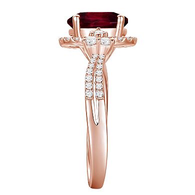 14k Rose Gold Over Silver Garnet & Lab-Created White Sapphire Oval Halo Ring