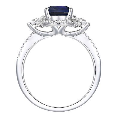 MASTERPIECE Sterling Silver Lab-Created Blue & White Sapphire Oval Halo Ring