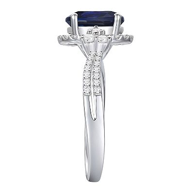 MASTERPIECE Sterling Silver Lab-Created Blue & White Sapphire Oval Halo Ring