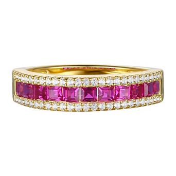 14k Gold Over Silver Lab-Created Ruby & White Sapphire Ring