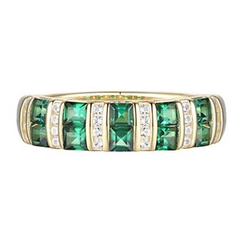 14k Gold Over Silver Lab-Created Emerald & Lab-Created White Sapphire Ring