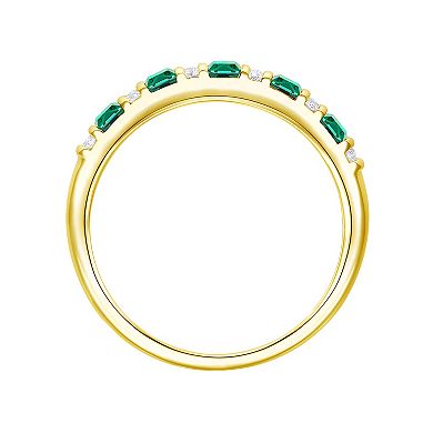 14k Gold Over Silver Lab-Created Emerald & Lab-Created White Sapphire Ring