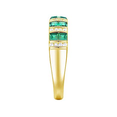 14k Gold Over Silver Lab-Created Emerald & Lab-Created White Sapphire Ring