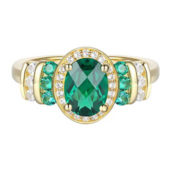 14k Gold Over Silver Lab-Created Emerald & Lab-Created White Sapphire Oval Halo Ring