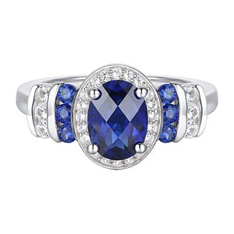 Sterling Silver Lab-Created Blue & White Sapphire Oval Halo Ring