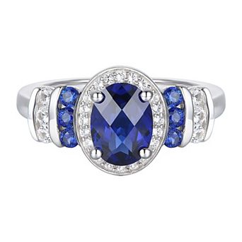 MASTERPIECE Sterling Silver Lab-Created Blue & White Sapphire Oval Halo Ring