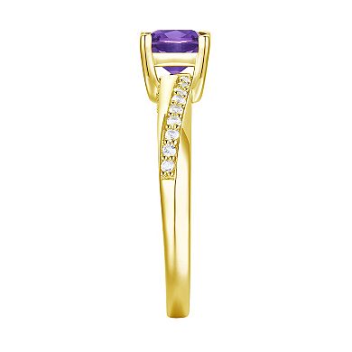 14k Gold Over Silver Checkerboard Cushion-Cut Amethyst & Lab-Created White Sapphire Ring