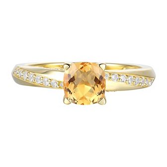 14k Gold Over Silver Cushion Citrine & Lab-Created White Sapphire Ring