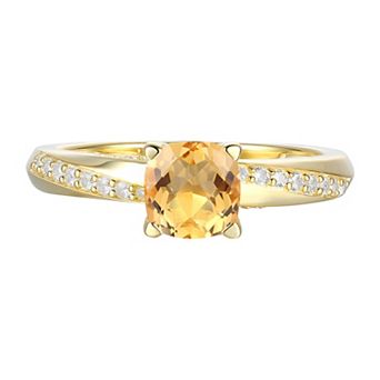14k Gold Over Silver Cushion Citrine & Lab-Created White Sapphire Ring