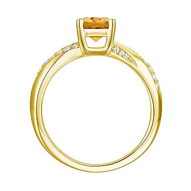 14k Gold Over Silver Cushion Citrine & Lab-Created White Sapphire Ring