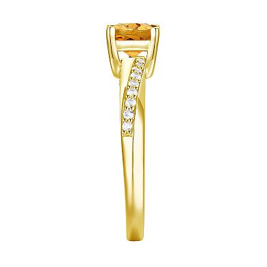 14k Gold Over Silver Cushion Citrine & Lab-Created White Sapphire Ring