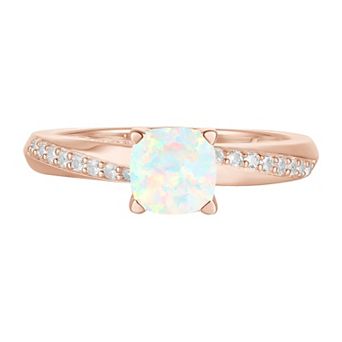 MASTERPIECE 14k Rose Gold Lab-Created Opal & Lab-Created White Sapphire Ring