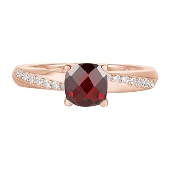 14k Rose Gold Over Silver Garnet & Lab-Created White Sapphire Ring